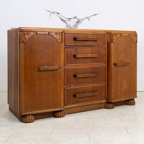 Oak Art Deco Sideboard Cabinet Drawers C1930