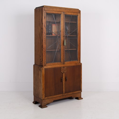 Art Deco Oak Glazed Cabinet Bookcase 1930S