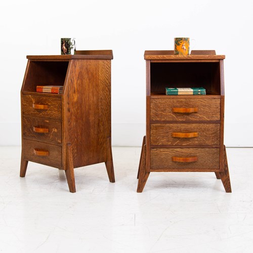  Pair Of Oak Art Deco Bedside Cabinets Nightstands