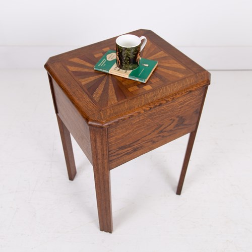  Decorative Little Oak Side Table With Storage C1930