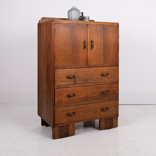 Art Deco Oak 3 Door Cabinet Tallboy C1930