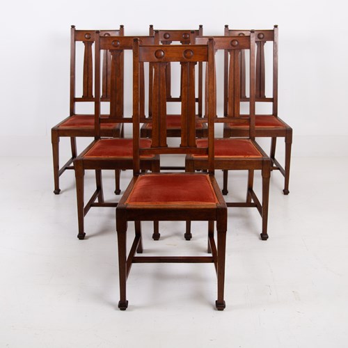 Set Of 6 Scottish Arts & Crafts Dining Chairs C.1910