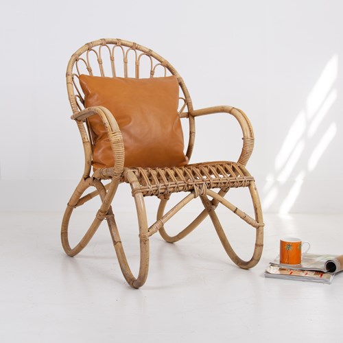 Mid Century Vintage Bamboo Armchair Leather Cushion