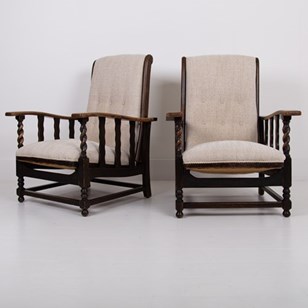 Pair Of Reclining Oak Armchairs New...