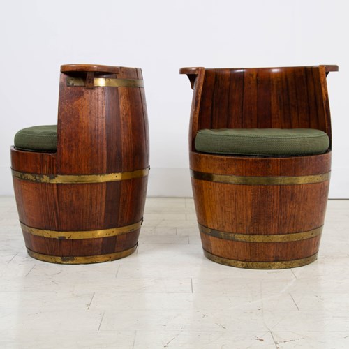 Charming Pair Of 1930S Oak Barrel Chairs