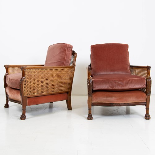 Handsome Pair Of Antique Bergere Armchairs C1920