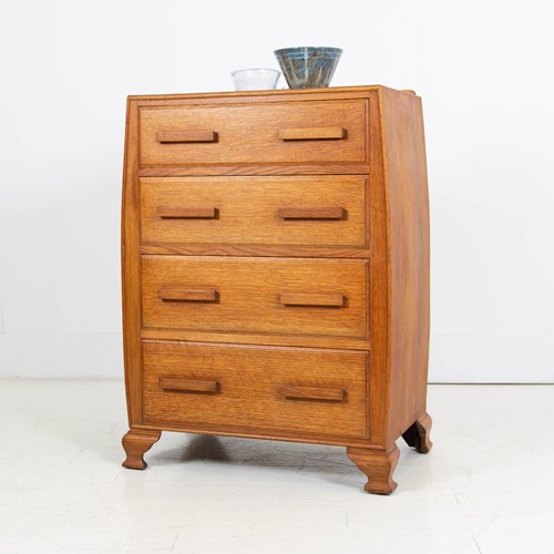 Oak 1930S Art Deco Chest Of Drawers Bow Sided