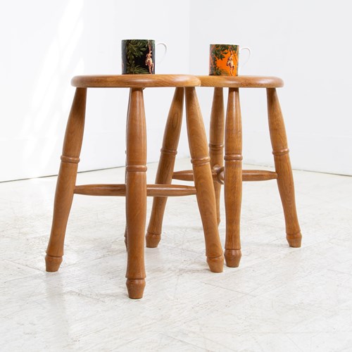 Pair Mid Century Oak Stools Side Table Howard Knott