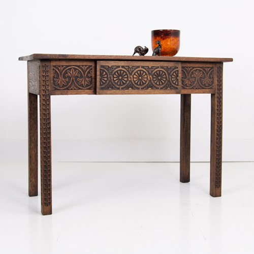 Decorative Oak Side Table With Drawer C1900