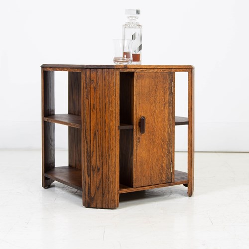 Oak Art Deco Period Side Table With Storage C1930