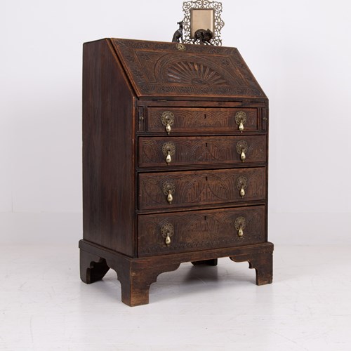 Highly Decorative Victorian 4 Drawer Oak Bureau