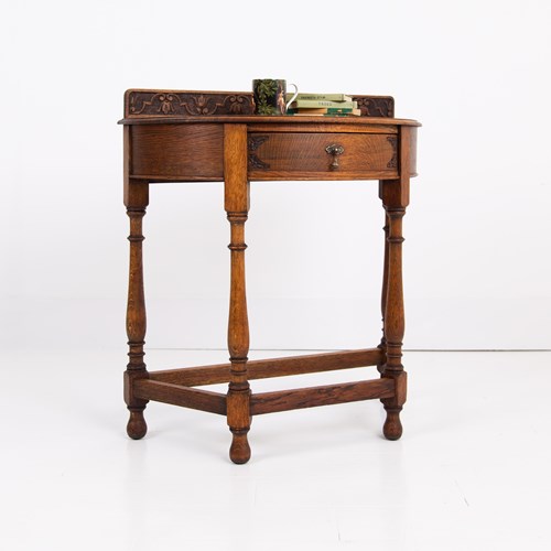 1930S English Oak Demi Lune Side Table