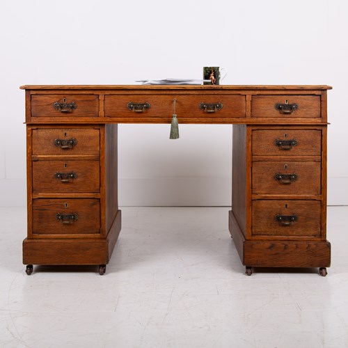  Antique Victorian Oak Twin Pedestal Desk C1880