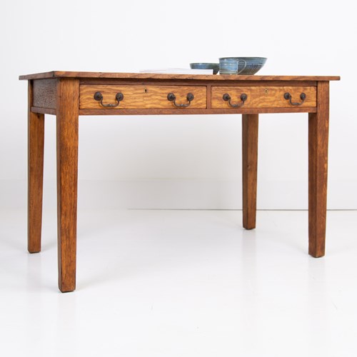 English Golden Oak 2 Drawer Desk C1930