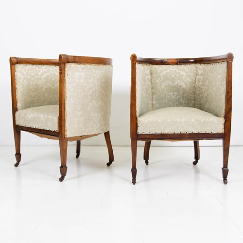 Pair Attractive Antique Tub Chairs C1910  Reupholstery