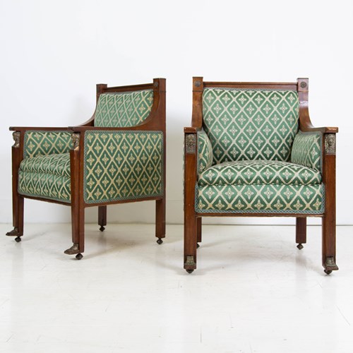 Pair Egyptian Revival Throne Armchairs C.1910