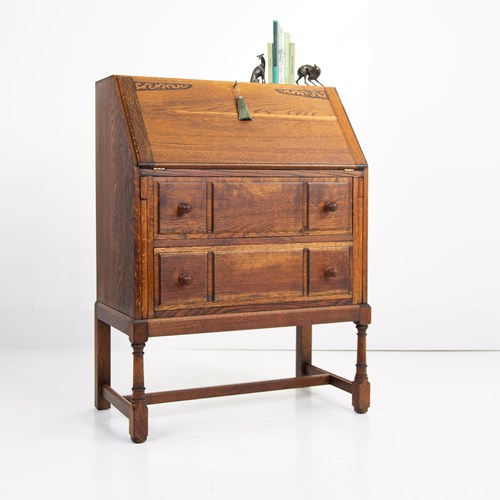  English Oak 2 Drawer Bureau Desk C1930