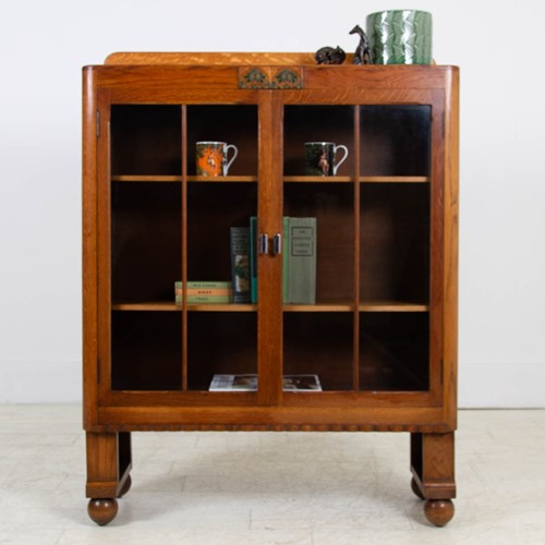 Art Deco Oak Glazed Bookcase Cabinet By Gomme C1935