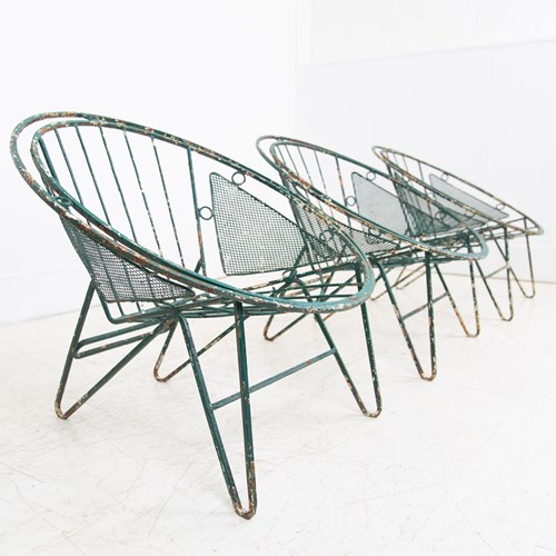 Set Of 6 Mid Century Iron Patio Garden Chairs