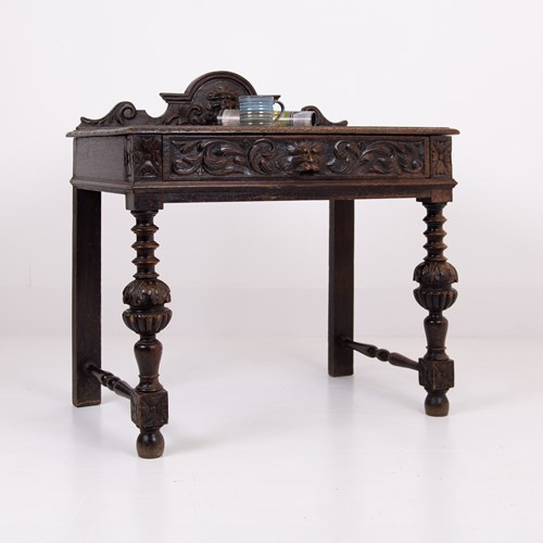 Antique Victorian Oak Side Table Desk With Drawer 1880