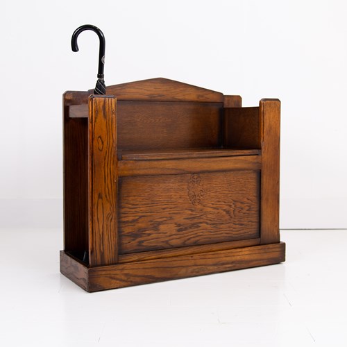 English Oak 1930S Hall Seat Bench With Storage