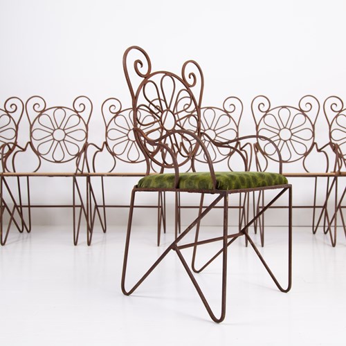 Set Of 8 Mid Century Iron Garden Chairs