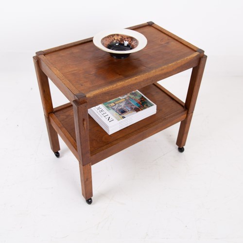 Yorkshire Lizardman Adzed Oak Two Tier Drinks Trolley Or Side Table