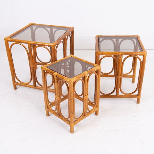 Nest Of 3 Mid Century Bamboo Side Tables