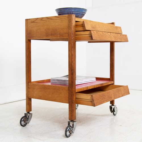 Lovely 3 Drawer Oak Drinks Side Trolley C.1930S