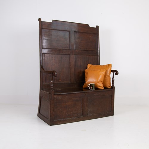Antique 19Th Century Period Oak Box Settle