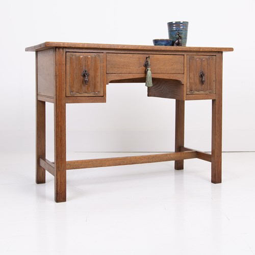 Arts & Crafts Linen Fold Solid Oak Desk C1920