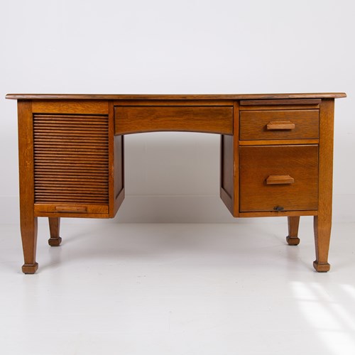 Splendid Oak Tambour Door Oak Desk C1915