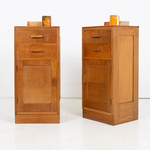 Pair Modernist 1930S Oak Side Bedside Cabinets