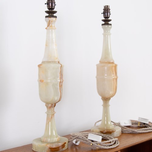 Pair Of Large Mid Century Alabaster Table Lamps