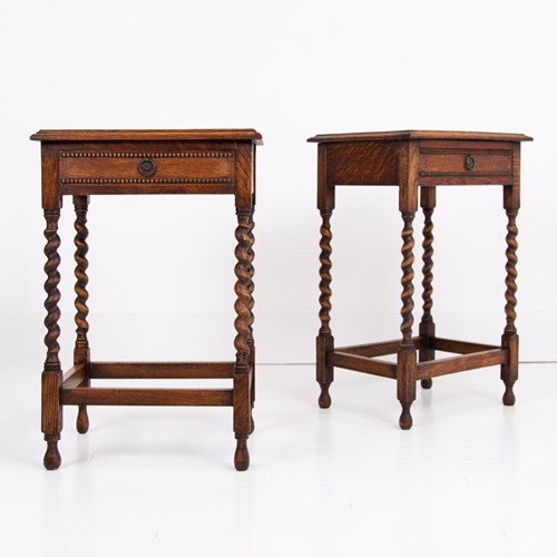  Pair Of Oak Single Drawer Side Tables C1920