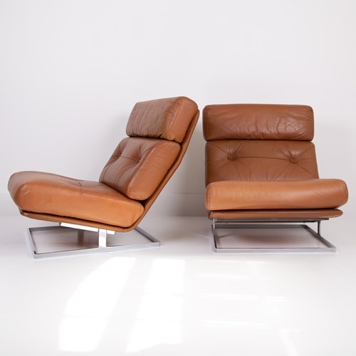 Pair Of Mid Century Leather Tetrad Nucleus Lounge Chairs