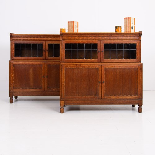 A Pair Of Oak Glazed Bookcases C1920 By Minty Oxford