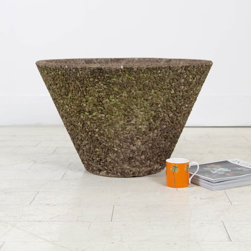 Mid Century Conical Shaped Concrete Pebble Planter