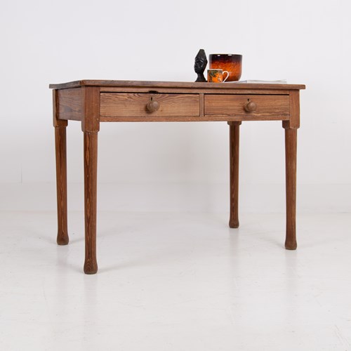 Early 20Th Century Pitch Pine 2 Drawer Desk