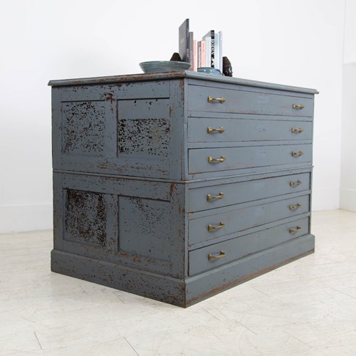 Early 20Th Century Oak Painted 6 Drawer Plan Chest