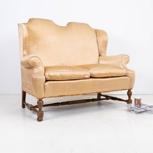 Queen Anne Revival Sofa In Old Gold Silk C1920