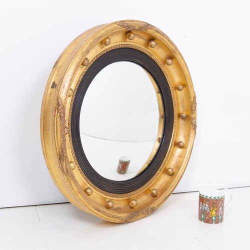 19Th Century Gilt Convex Mirror Of Larger Proportions