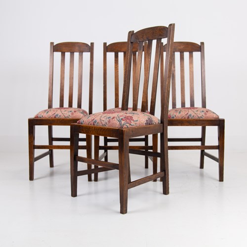 4 English Oak Arts & Crafts Dining Chairs C1910