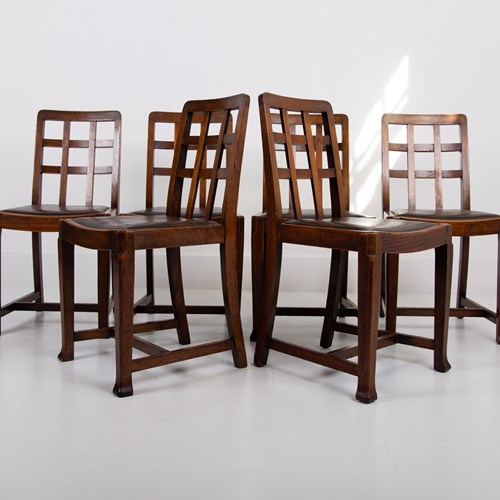 Six 1930S Heals Lattice Back Oak Dining Chairs