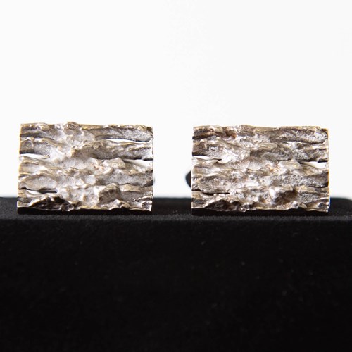 Pair Solid Silver Brutalist Bark Effect Cufflinks C1970s