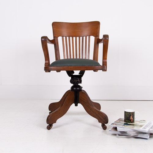  Antique Swivel Oak Office Desk Chair C1910