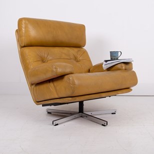 Mid Century Swivel Mustard Leather ...