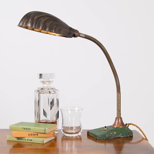 Vintage 1930S Goose Neck Table Desk Lamp With Shell Shade