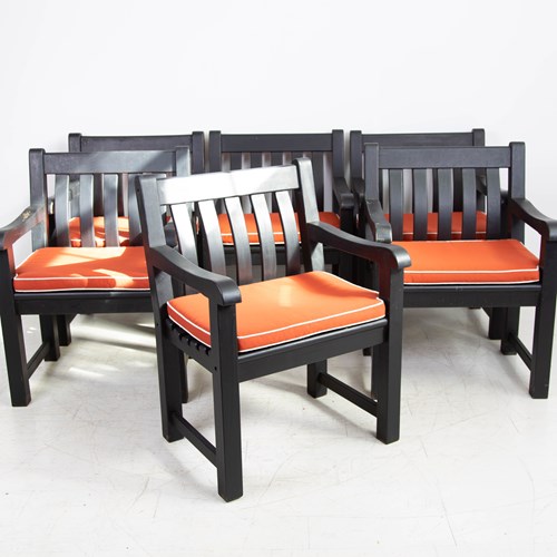 Set Of 6 Quality Painted Teak Garden Seats