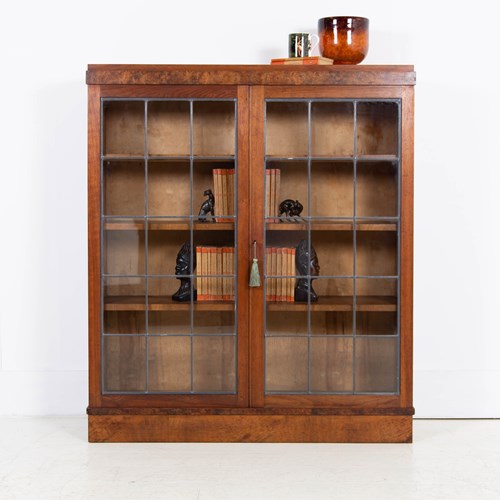  1930S Vintage Walnut Glazed Bookcase Cabinet